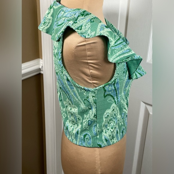 ZARA Ruffled Jacquard Top Green Large - Picture 8 of 10